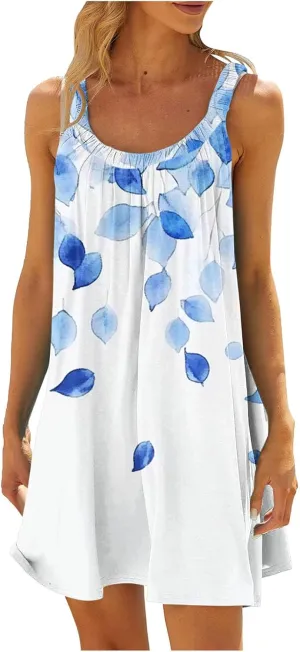 Women Beach Wear Dresses Summer Sleeveless Mini Dress Casual Floral Print Sundress Trendy Vacation Short