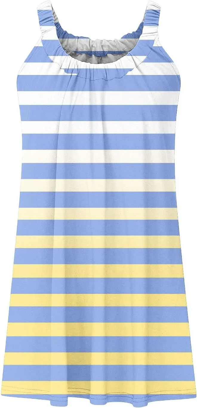 Women Beach Wear Dresses Summer Sleeveless Mini Dress Casual Floral Print Sundress Trendy Vacation Short