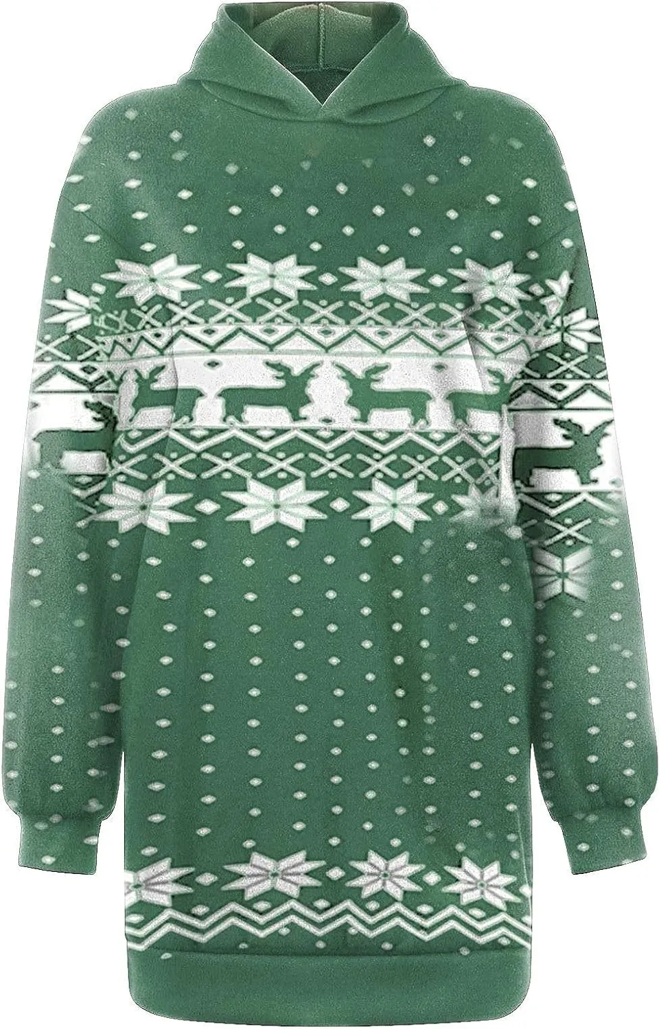 Women Christmas Hooded Sweatershirts Fall Long Sleeve Comfort Warm Oversized Hoodies Pullover Jumper Dress with Pockets