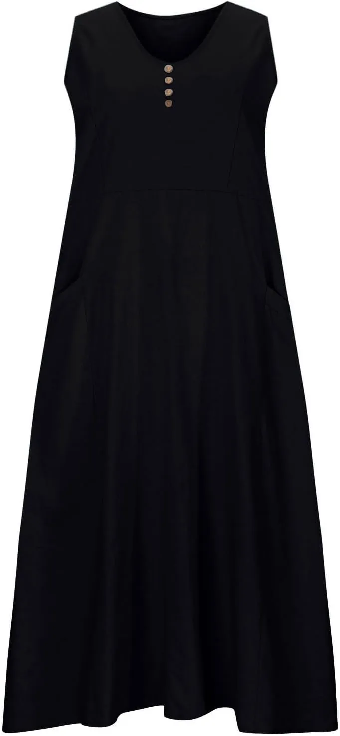 Women Cotton Linen Summer Dresses 2024 Trendy Maxi Dress Flowy Sleeveless Long Sundresses Boho Casual Vacation Clothes
