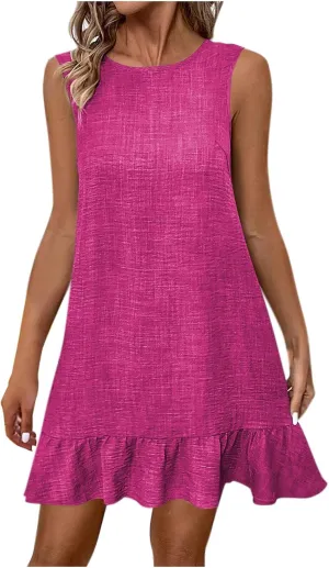 Women Crewneck Sleeveless Ruffle Dress Flounce Smock Sundress 2025 Trendy Casual Summer Boho Beach Tank Dresses