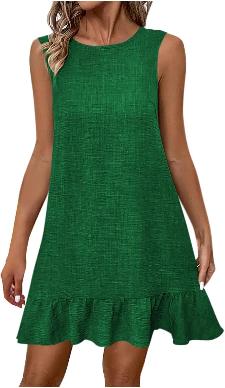 Women Crewneck Sleeveless Ruffle Dress Flounce Smock Sundress 2025 Trendy Casual Summer Boho Beach Tank Dresses