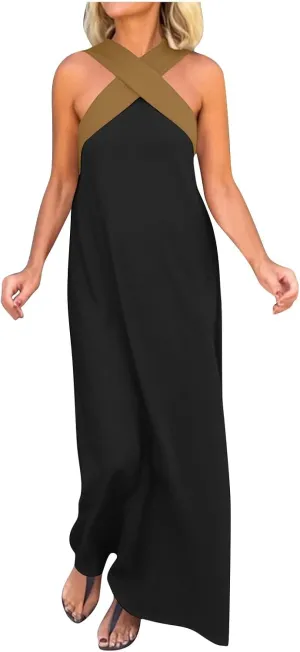 Women Criss Cross Dress Loose Fit Sleeveless Backless Going Out Outfits Summer Beach Boho Trendy Sundress
