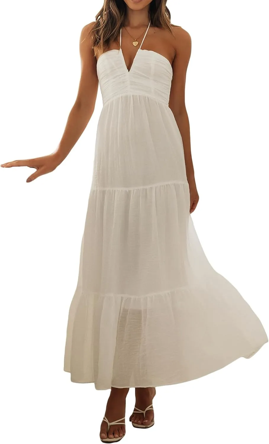 Women Low Cut Backless Maxi Dresses Elegant Spaghetti Strap Tiered Long Dress Relax Fit Open Back Cutout Flowy Sundress