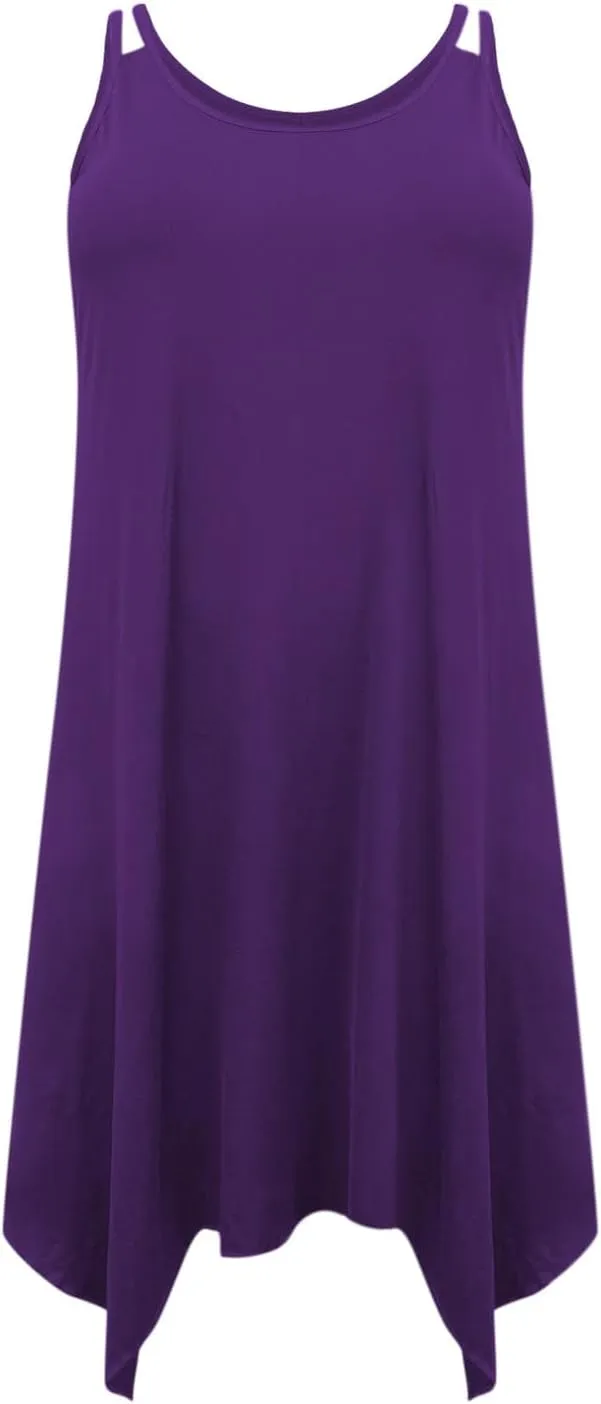 Women Plus Size Midi Dresses Trendy Irregular Hem Sleeveless Crewneck Loose Comfy Tank Dress Summer Beach Sundress