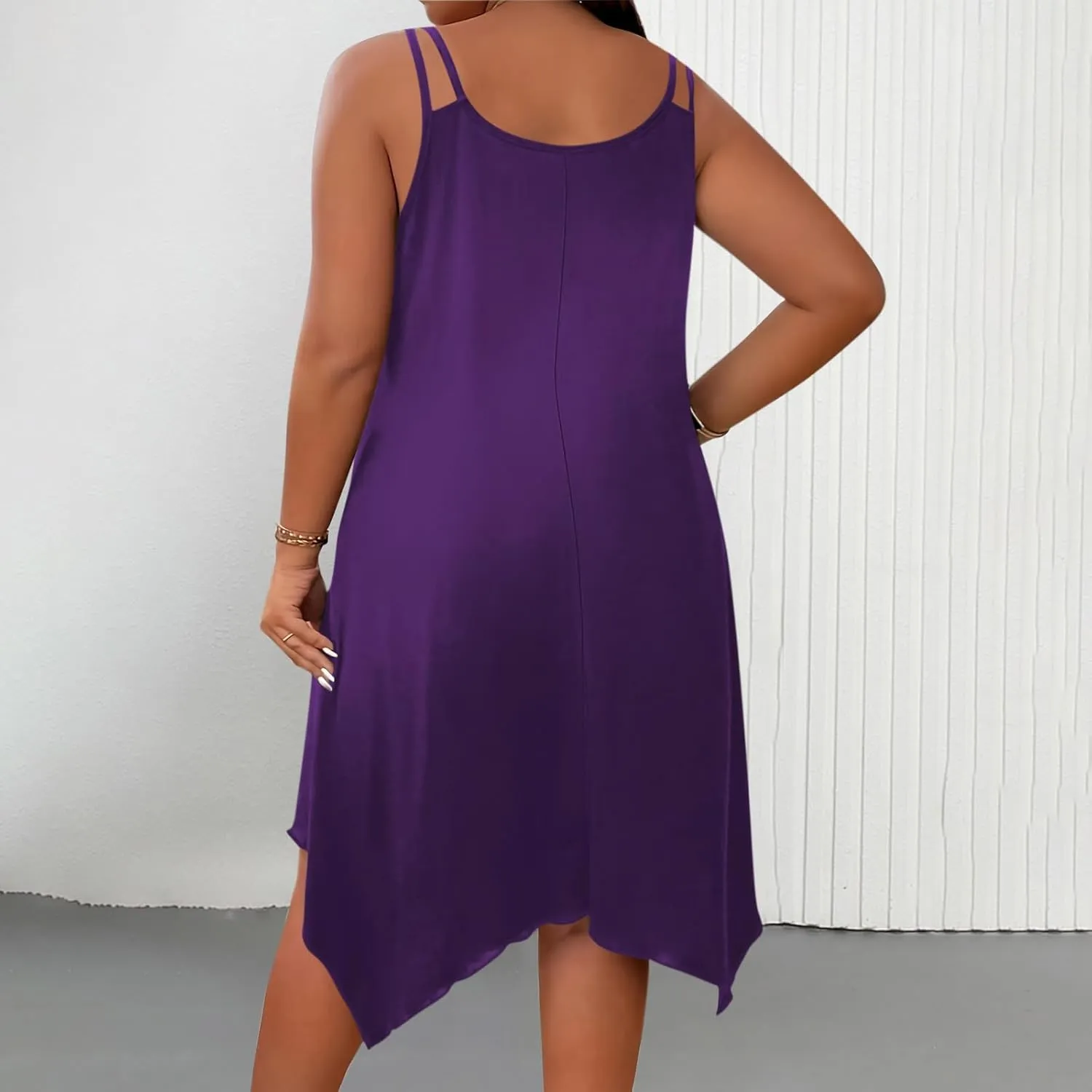 Women Plus Size Midi Dresses Trendy Irregular Hem Sleeveless Crewneck Loose Comfy Tank Dress Summer Beach Sundress