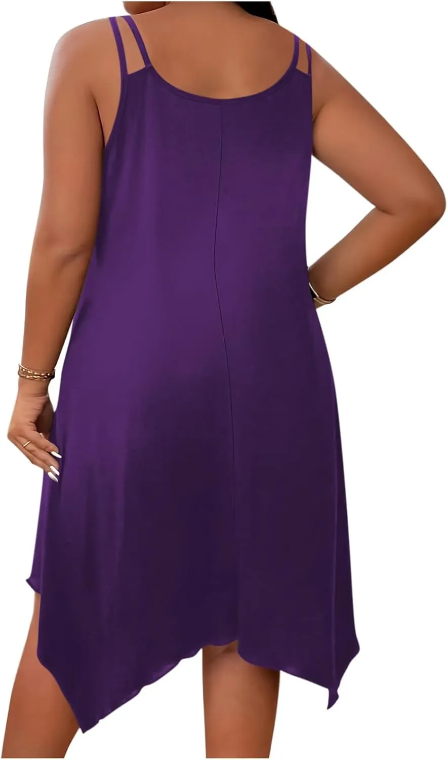 Women Plus Size Midi Dresses Trendy Irregular Hem Sleeveless Crewneck Loose Comfy Tank Dress Summer Beach Sundress