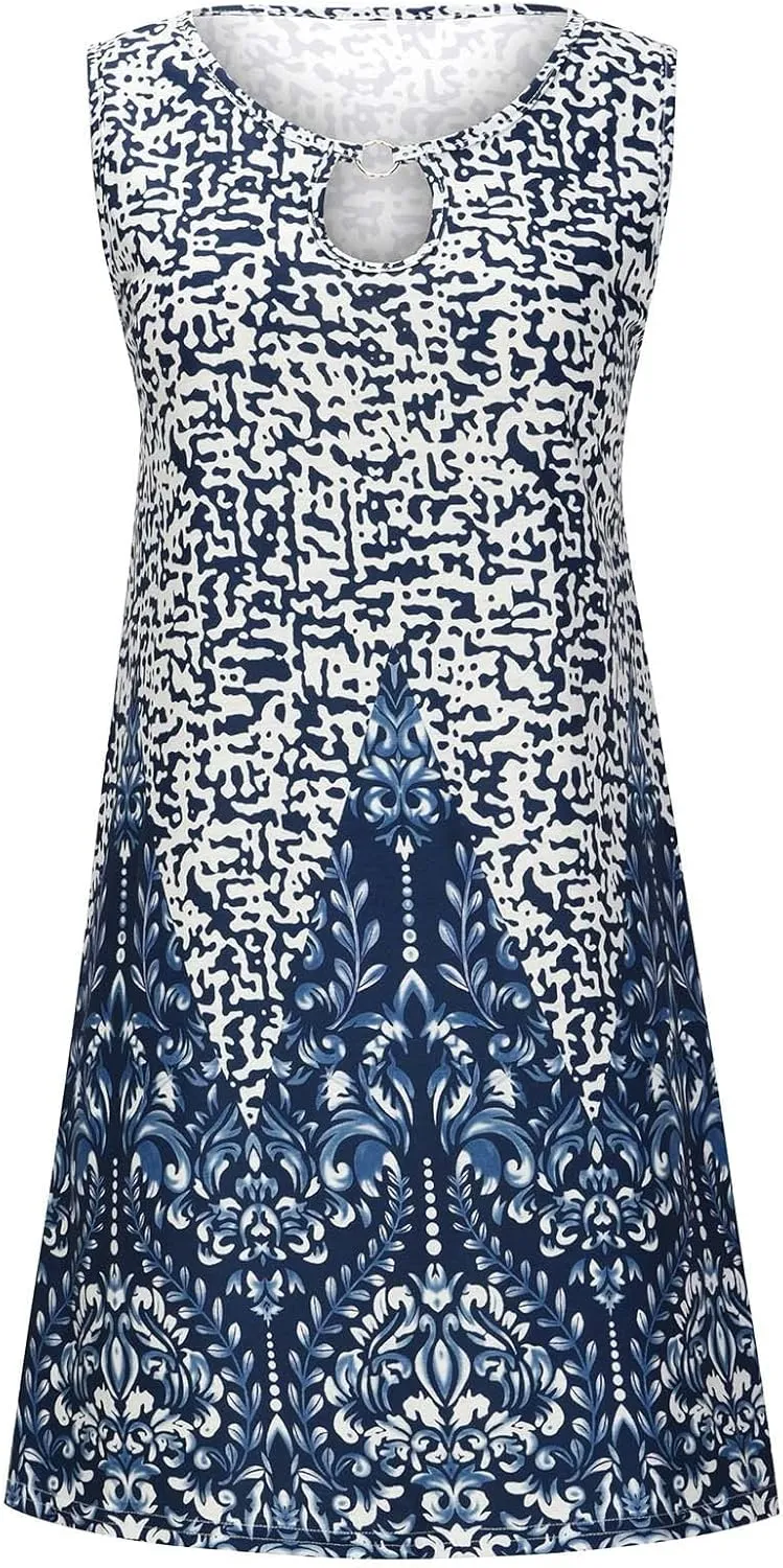 Women Short Summer Dresses 2024 Floral Boho Trendy Dress Sleeveless Causal Sundresses Cute Beach Vacation Clothes