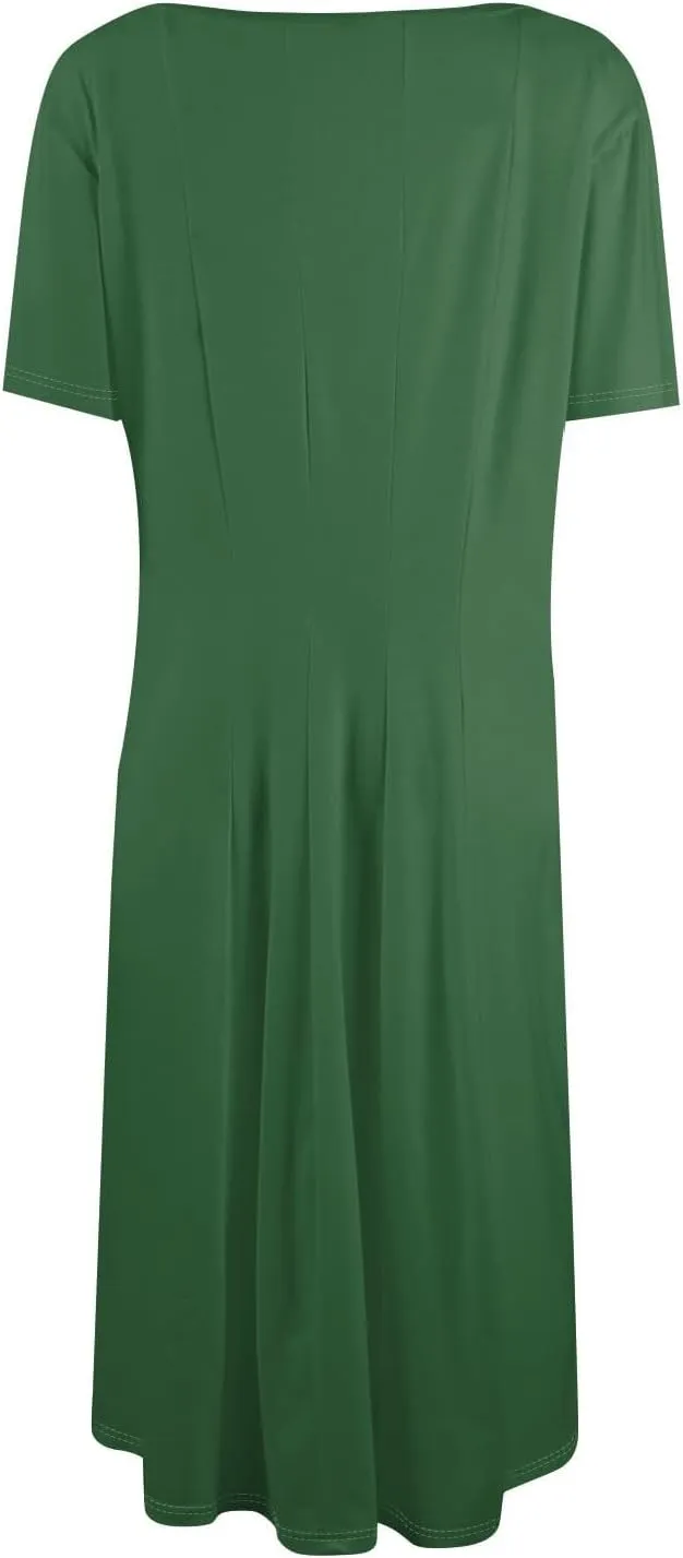 Women Summer Short Sleeve Midi Dress with Pockets Casual Aline Flowy Tshirt Dress Floral Vocation Beach Sundress