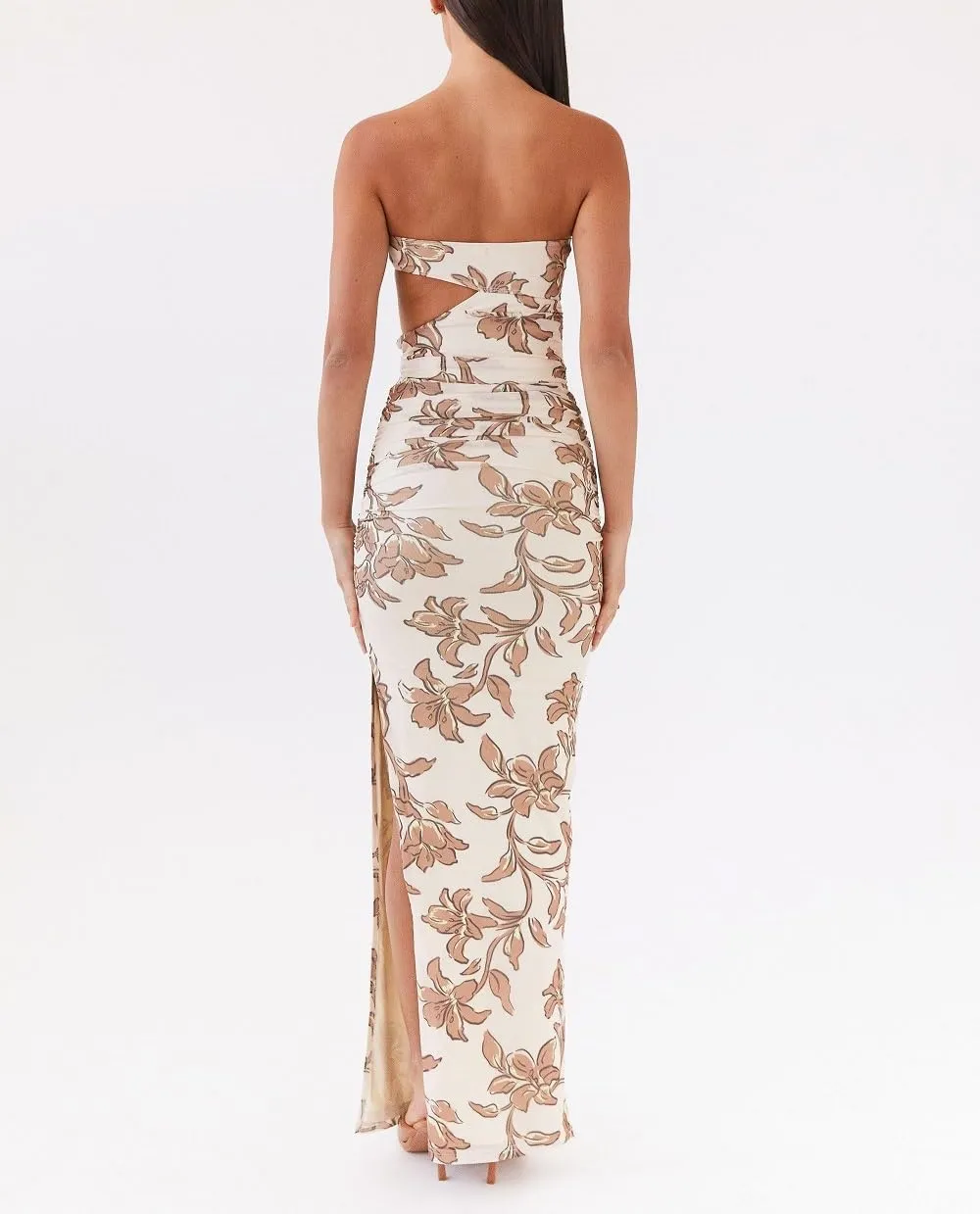 Women Y2K Cut Out Tube Long Dress Strapless Bodycon Maxi Dress Backless Cocktail Party Bandeau Dresseses