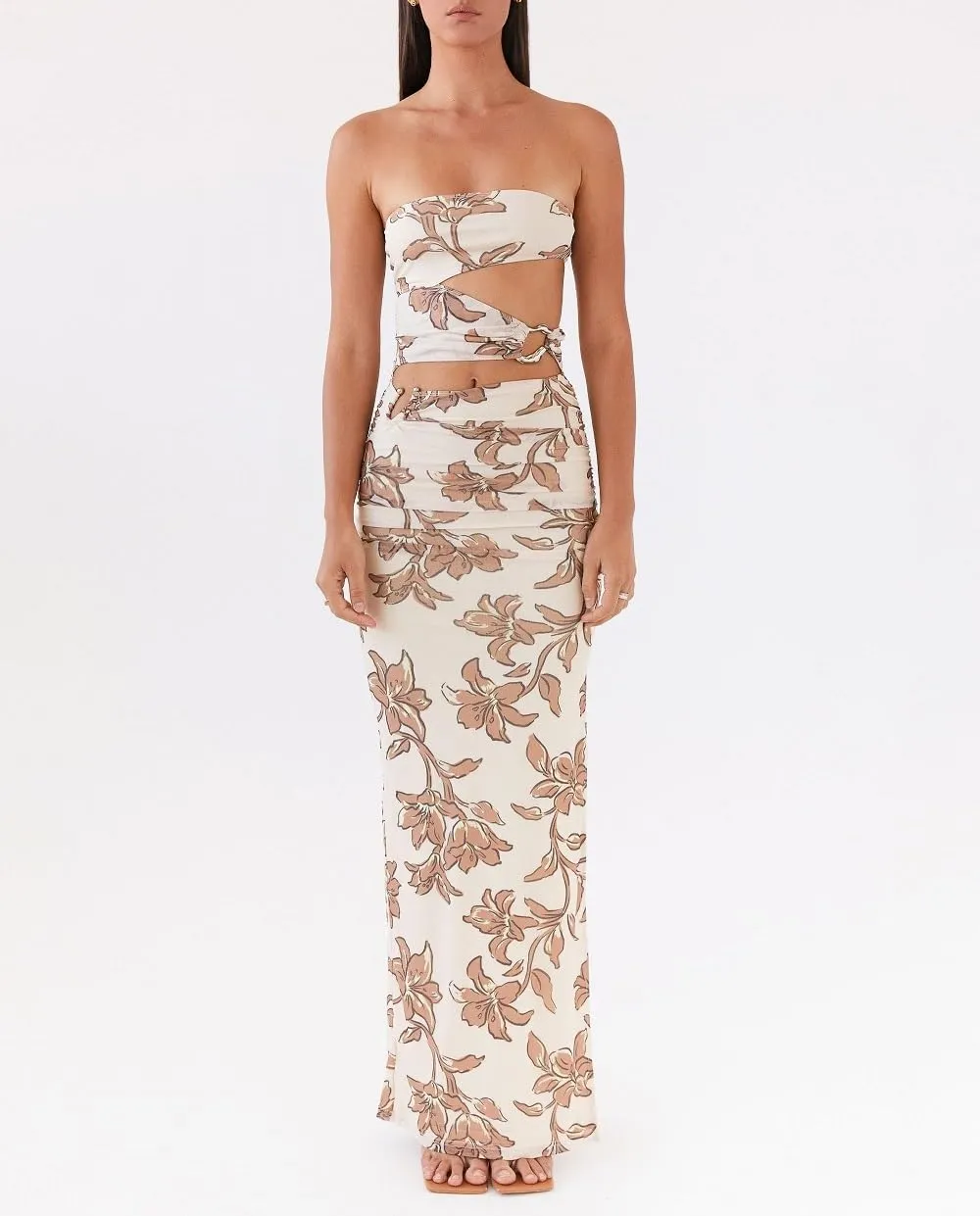 Women Y2K Cut Out Tube Long Dress Strapless Bodycon Maxi Dress Backless Cocktail Party Bandeau Dresseses