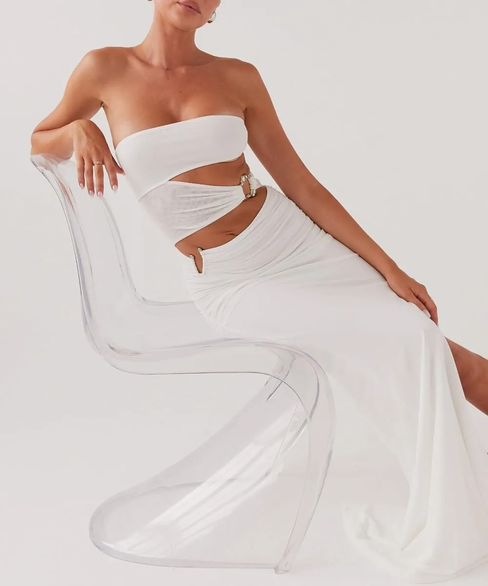Women Y2K Cut Out Tube Long Dress Strapless Bodycon Maxi Dress Backless Cocktail Party Bandeau Dresseses