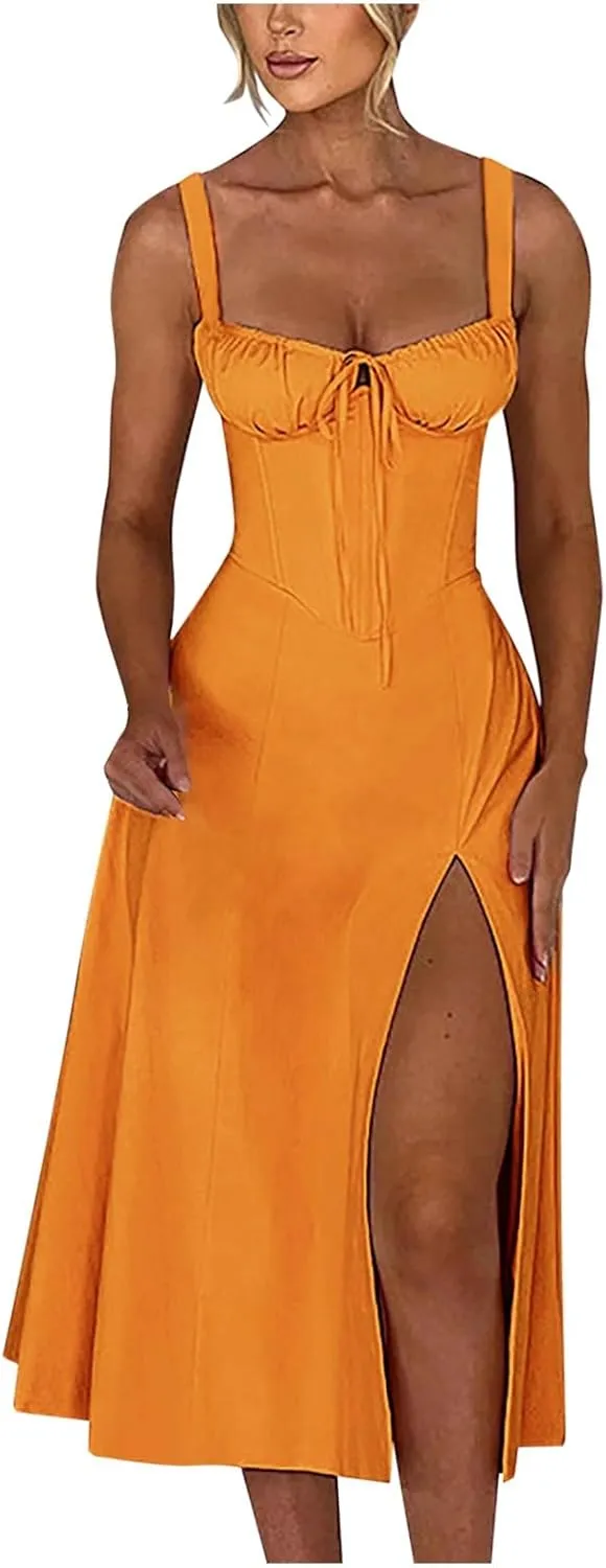 Womens 2024 Summer Maxi Dress Sleeveless Floral Spaghetti Strap Smocked Boho Beach Long Dress