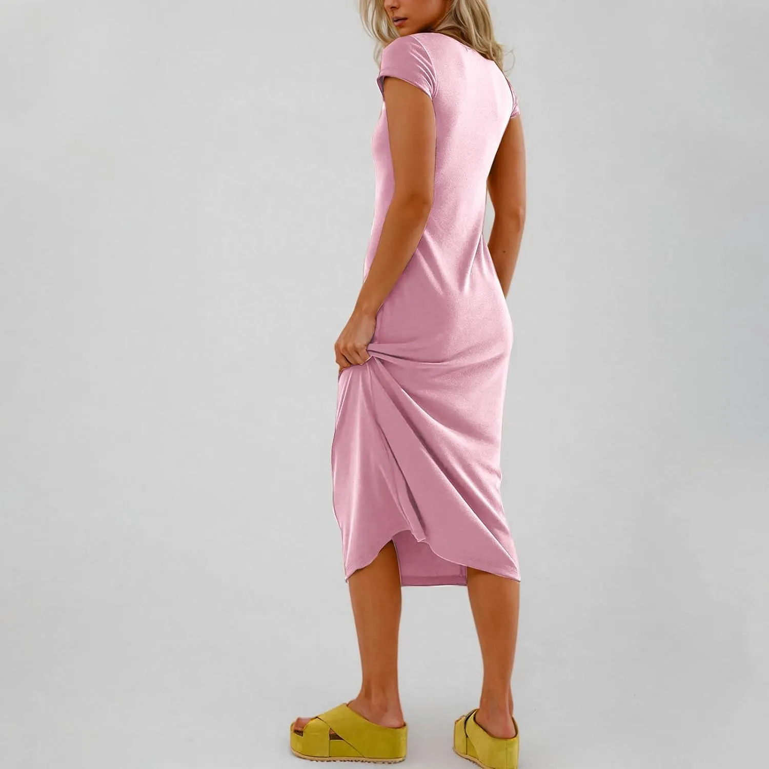 Womens 2025 Summer Tshirt Dress Casual Short Sleeve Crewneck Beach Sundress Trendy Elegant Slim Long Dresses Outfits
