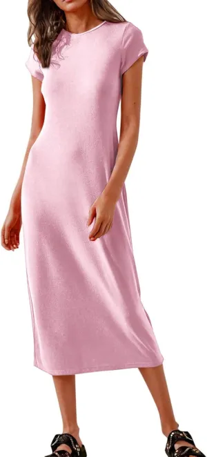 Womens 2025 Summer Tshirt Dress Casual Short Sleeve Crewneck Beach Sundress Trendy Elegant Slim Long Dresses Outfits