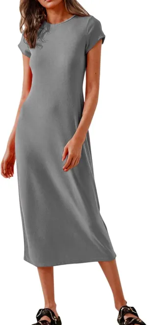 Womens 2025 Summer Tshirt Dresses Casual Short Sleeve Crewneck Beach Sundress Trendy Elegant Slim Base Long Dress