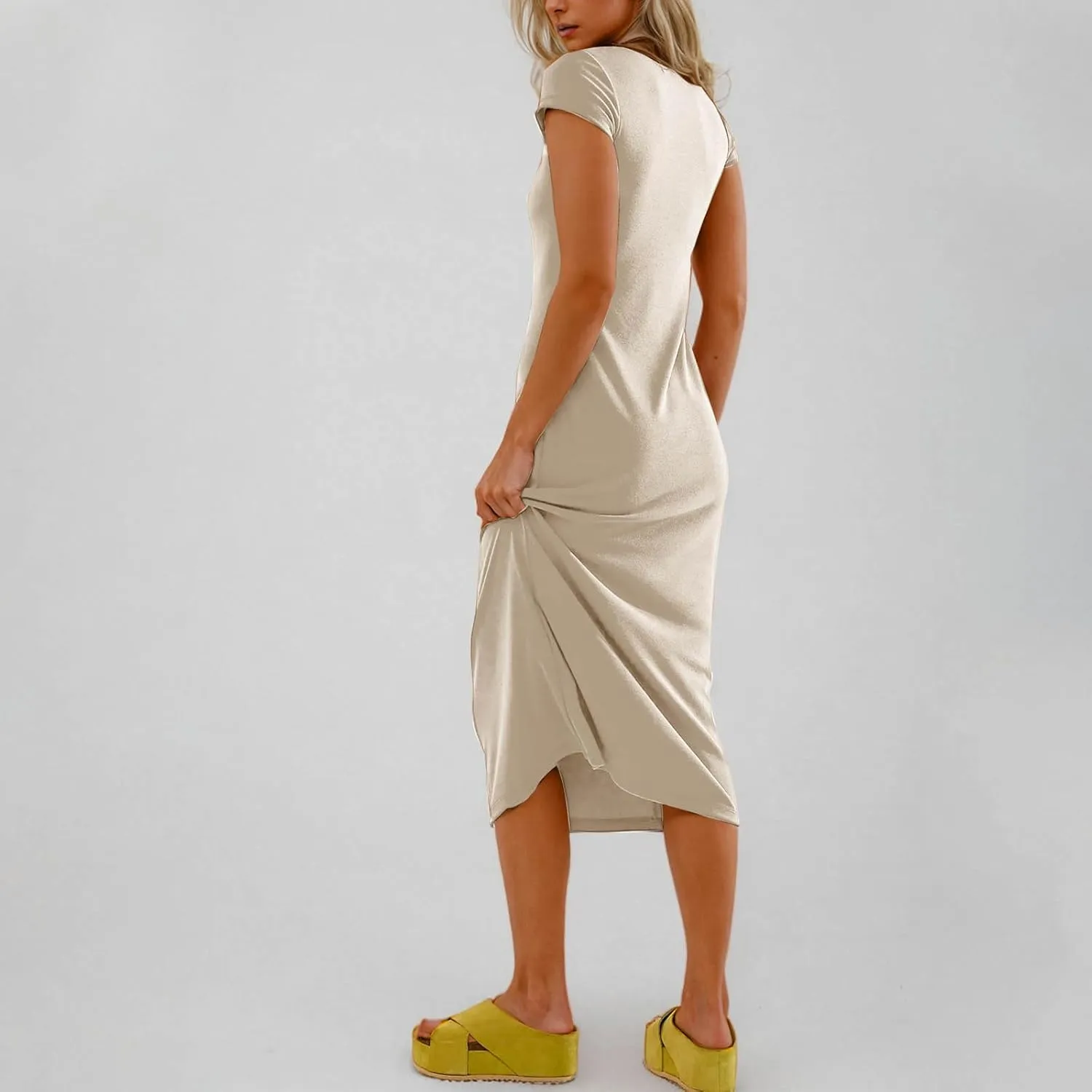 Womens 2025 Summer Tshirt Dresses Casual Short Sleeve Crewneck Beach Sundress Trendy Elegant Slim Base Long Dress