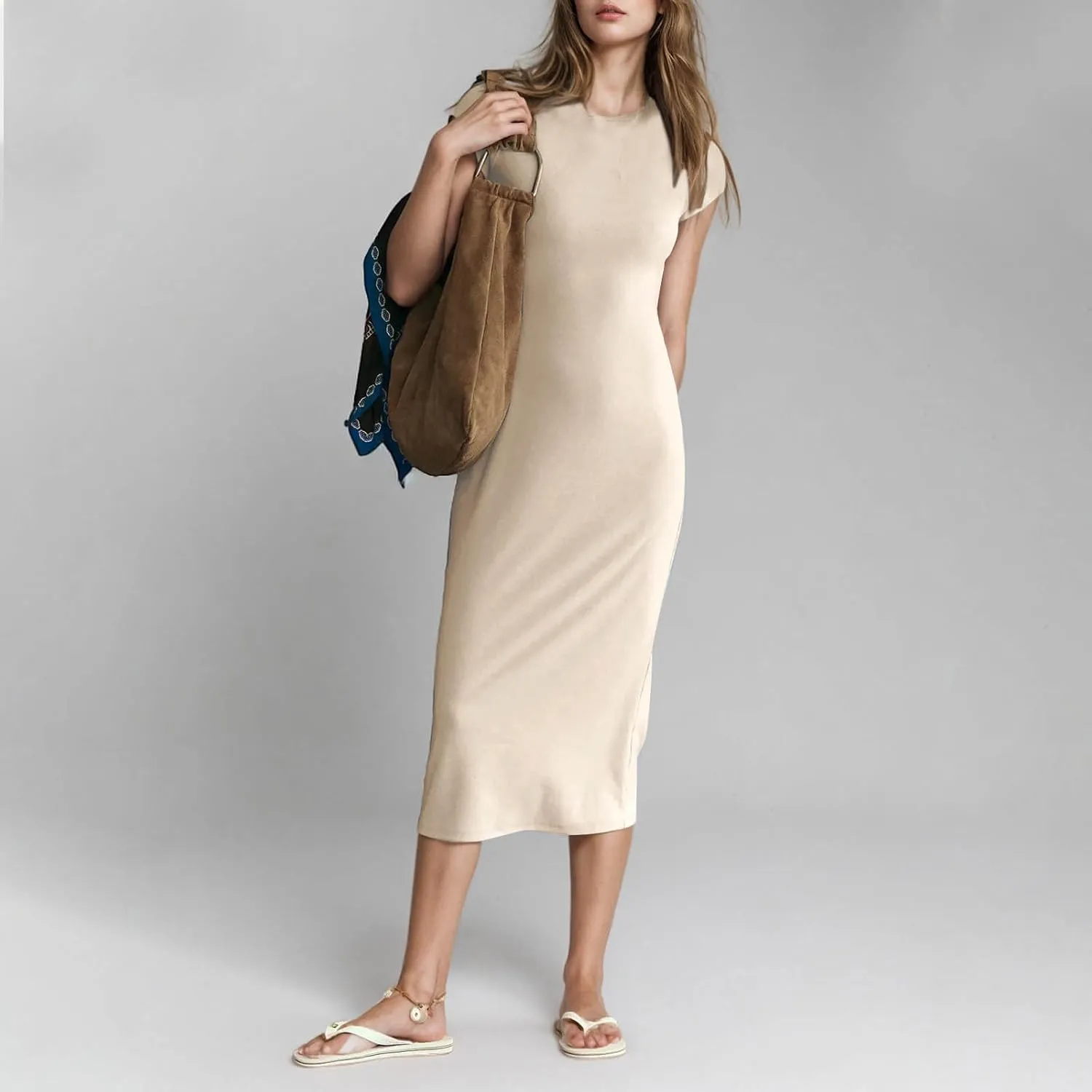 Womens 2025 Summer Tshirt Dresses Casual Short Sleeve Crewneck Beach Sundress Trendy Elegant Slim Base Long Dress