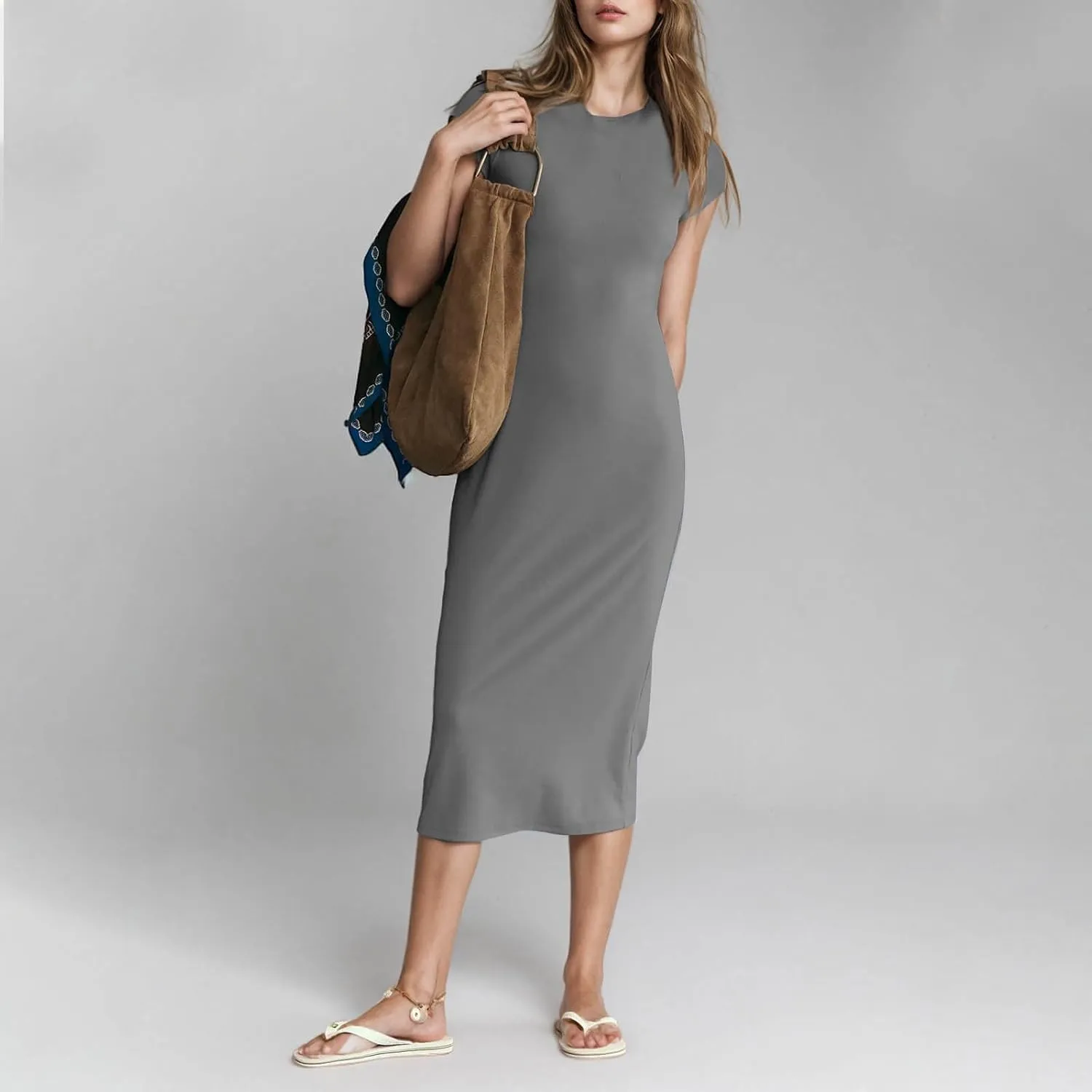 Womens 2025 Summer Tshirt Dresses Casual Short Sleeve Crewneck Beach Sundress Trendy Elegant Slim Base Long Dress