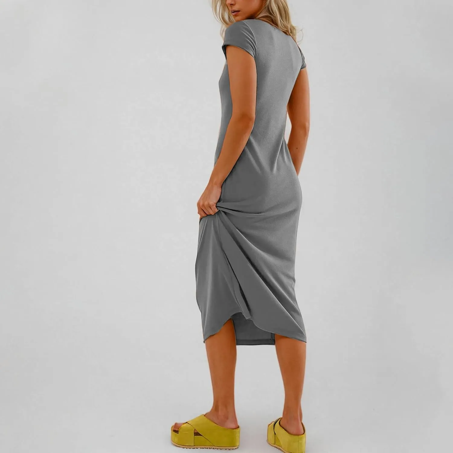 Womens 2025 Summer Tshirt Dresses Casual Short Sleeve Crewneck Beach Sundress Trendy Elegant Slim Base Long Dress