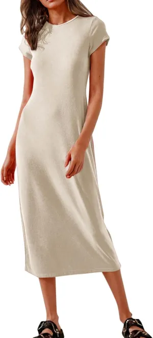 Womens 2025 Summer Tshirt Dresses Casual Short Sleeve Crewneck Beach Sundress Trendy Elegant Slim Base Long Dress