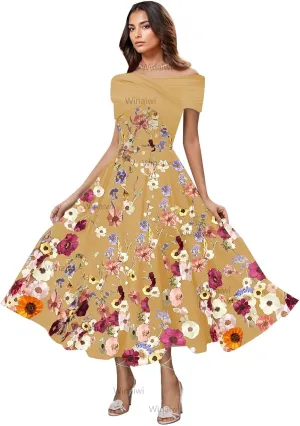 Women's 3D Floral Tulle Prom Dresses Tea Length Satin Off Shoulder Fairy Formal Evening Party Gown