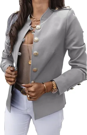 Womens Blazer Coat Single Breasted Slim Fit Military Style Suit Jacket for Work Office Business