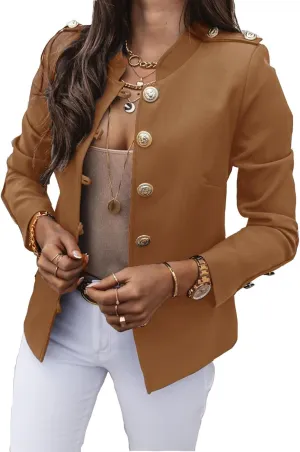 Womens Blazer Coat Single Breasted Slim Fit Military Style Suit Jacket for Work Office Business