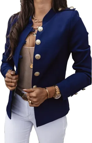 Womens Blazer Coat Single Breasted Slim Fit Military Style Suit Jacket for Work Office Business