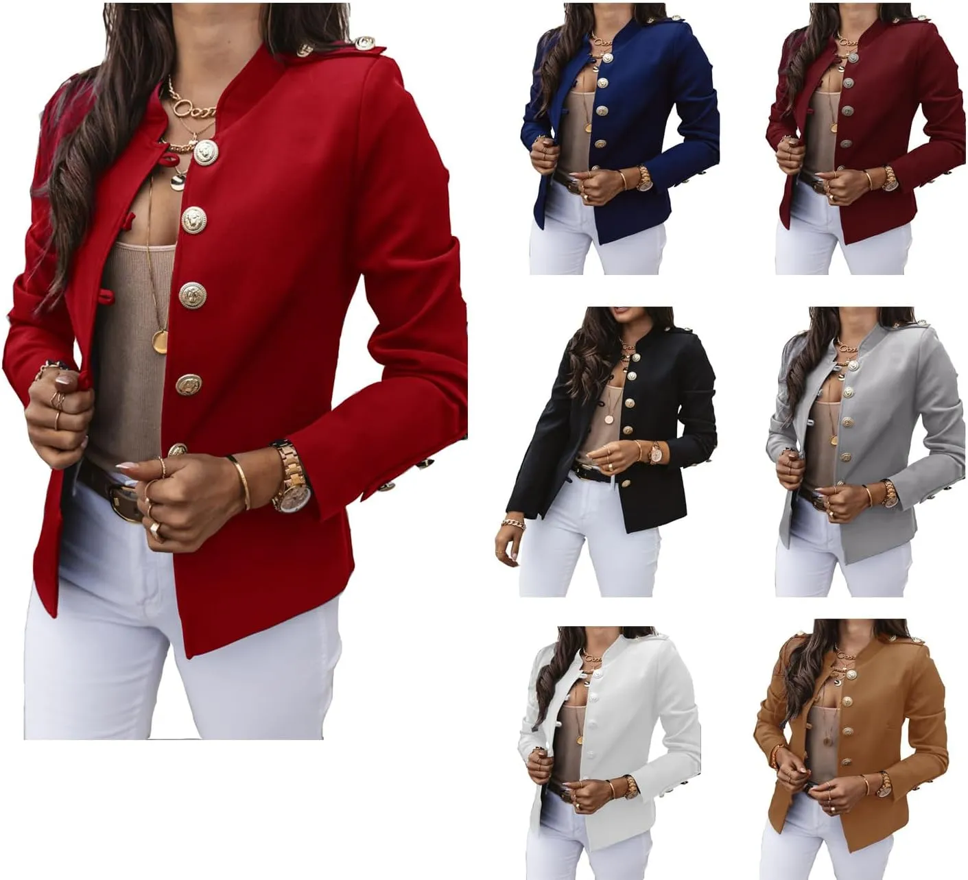 Womens Blazer Coat Single Breasted Slim Fit Military Style Suit Jacket for Work Office Business