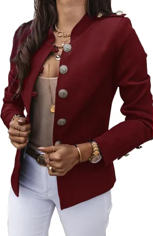 Womens Blazer Coat Single Breasted Slim Fit Military Style Suit Jacket for Work Office Business