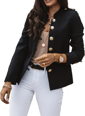 Womens Blazer Coat Single Breasted Slim Fit Military Style Suit Jacket for Work Office Business