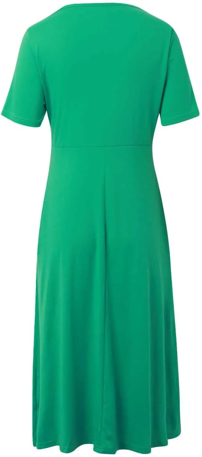 Women's Boho Floral Flowy A Line Midi Dress Casual Summer Short Sleeve Beach Vacation Dresses with Pockets