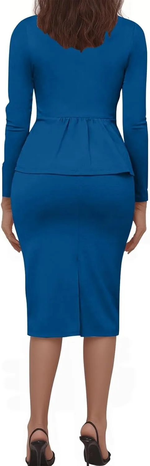 Women's Business Suit 2 Piece Long Sleeve Plus Size Skirt Suit Set Lady Blazer Office Work Slim Fit Jacket Outfit