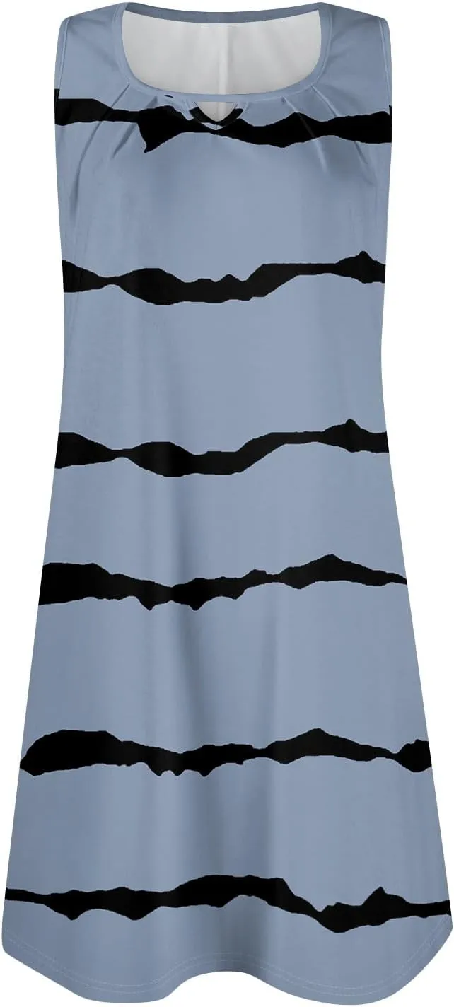 Womens Casual Crew Neck Tank Dresses Floral Hawaiian Beach 2025 Spring Summer Sundress Vacation Sleeveless Dress