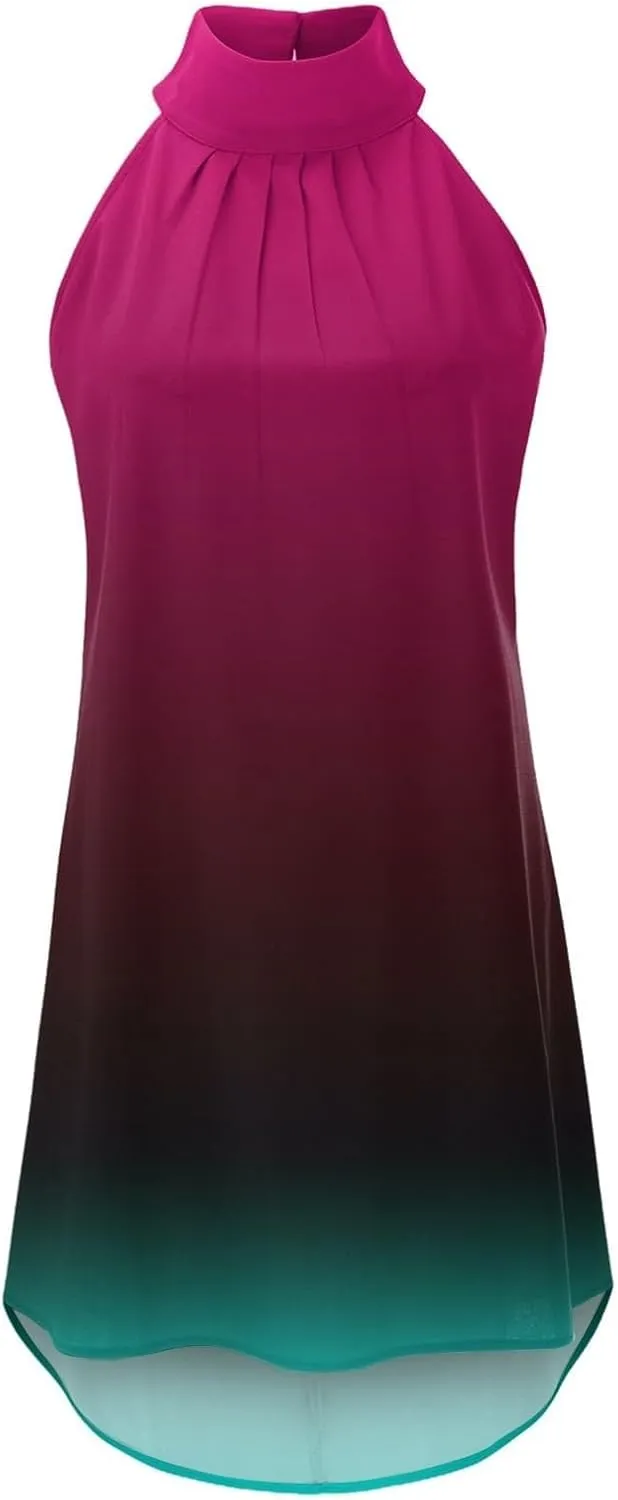 Women's Casual Tie Back Halter Neck Flared Hem Flowy Pleated Beach Sundress Sleeveless Summer A Dresses for Juniors