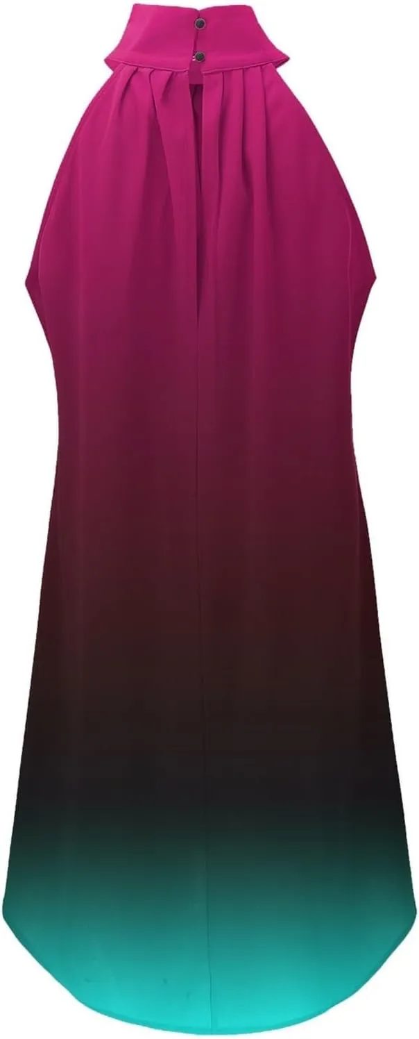 Women's Casual Tie Back Halter Neck Flared Hem Flowy Pleated Beach Sundress Sleeveless Summer A Dresses for Juniors
