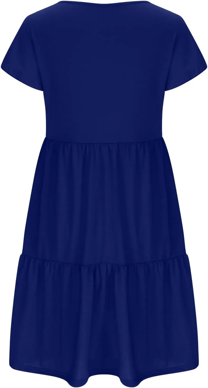 Womens Causal Summer Dresses 2024 Flutter Sleeve V Neck Tunic Tshirt Dress Pleated Ruffle Swing Beach Mini Sundress