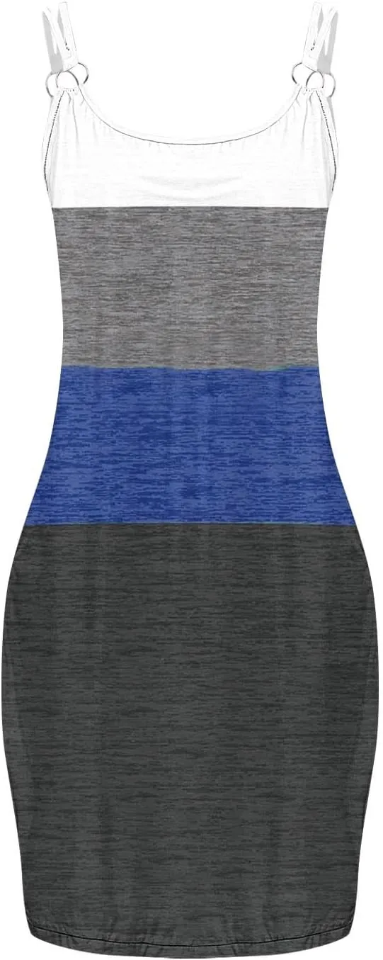 Womens Color Block Mini Dress Sexy Spaghetti Strap Beach Sundress with Pockets Summer Casual Sleeveless Tank Dresses