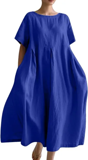 Womens Cotton Linen Maxi Dresses Summer Flowy Japanese Art Linen Dress 2024 Oversized Baggy Casual Fall Dresses