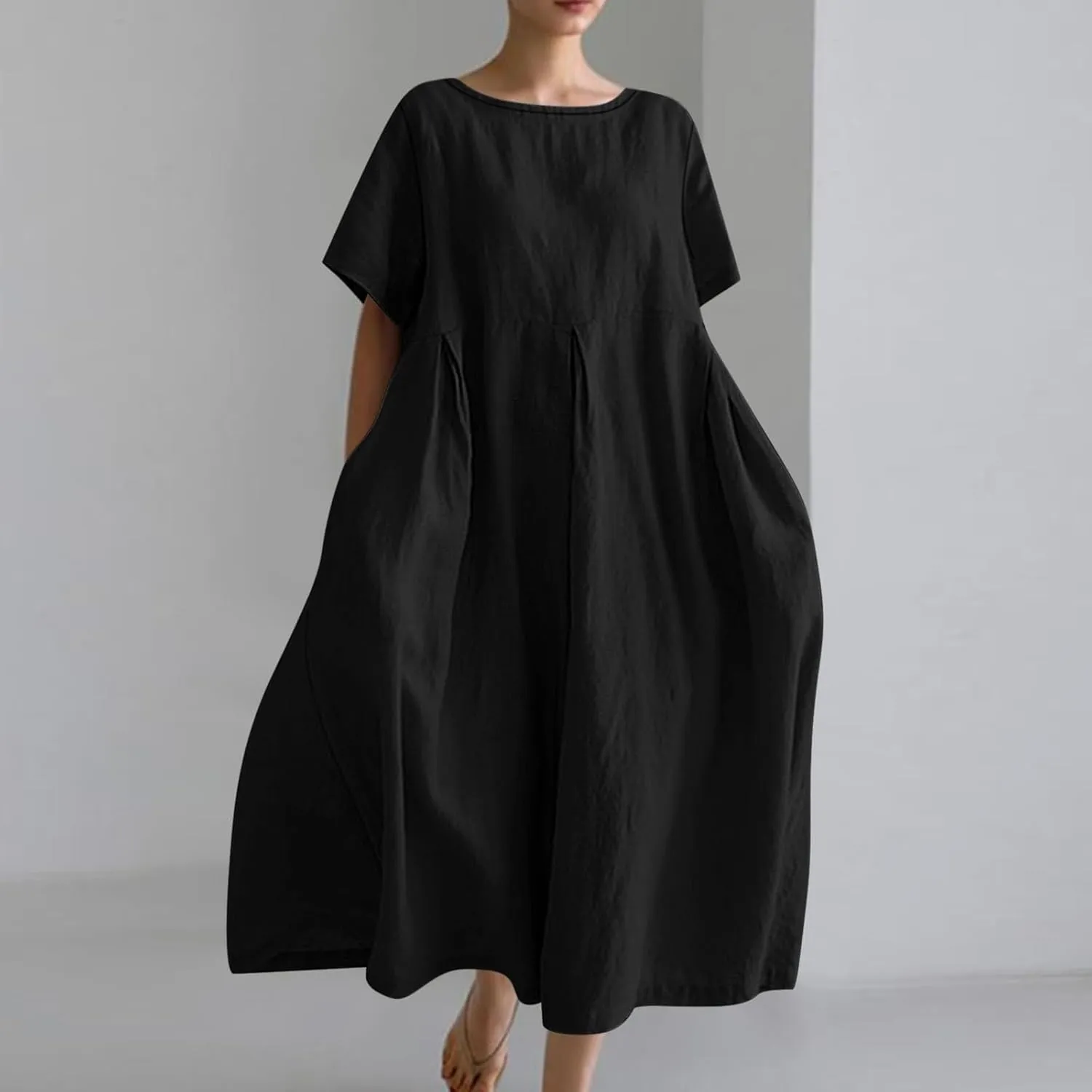 Womens Cotton Linen Maxi Dresses Summer Flowy Japanese Art Linen Dress 2024 Oversized Baggy Casual Fall Dresses