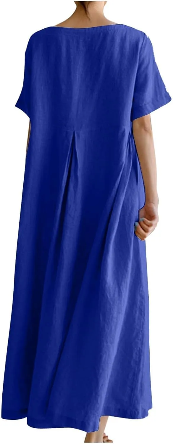 Womens Cotton Linen Maxi Dresses Summer Flowy Japanese Art Linen Dress 2024 Oversized Baggy Casual Fall Dresses