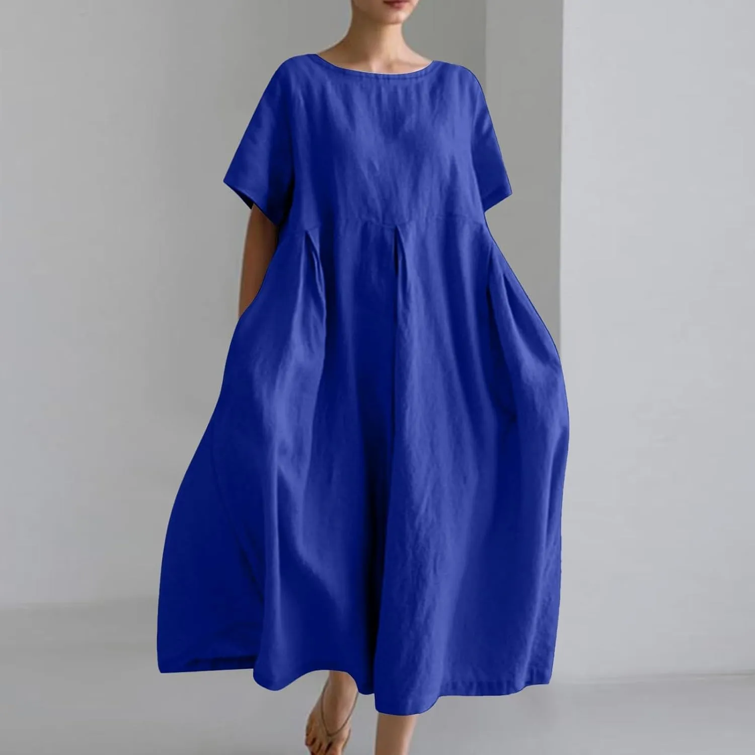 Womens Cotton Linen Maxi Dresses Summer Flowy Japanese Art Linen Dress 2024 Oversized Baggy Casual Fall Dresses