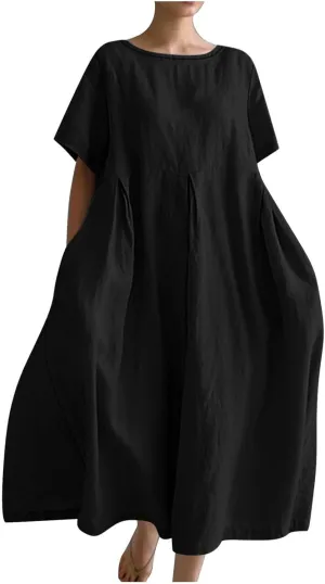 Womens Cotton Linen Maxi Dresses Summer Flowy Japanese Art Linen Dress 2024 Oversized Baggy Casual Fall Dresses