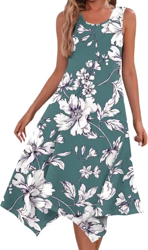 Womens Dresses Dresses for Women 2025 Elegant Swing Floral Print Cotton Spring Summer Sundress Maxi
