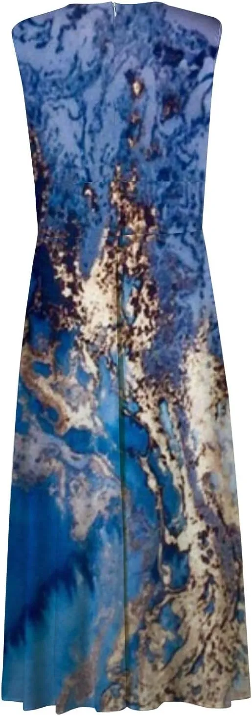 Womens Dresses Flowy Ruched Floral Print Boho Dress Sleeveless Wrap V Neck Beach Dresses Trendy Maxi Dress