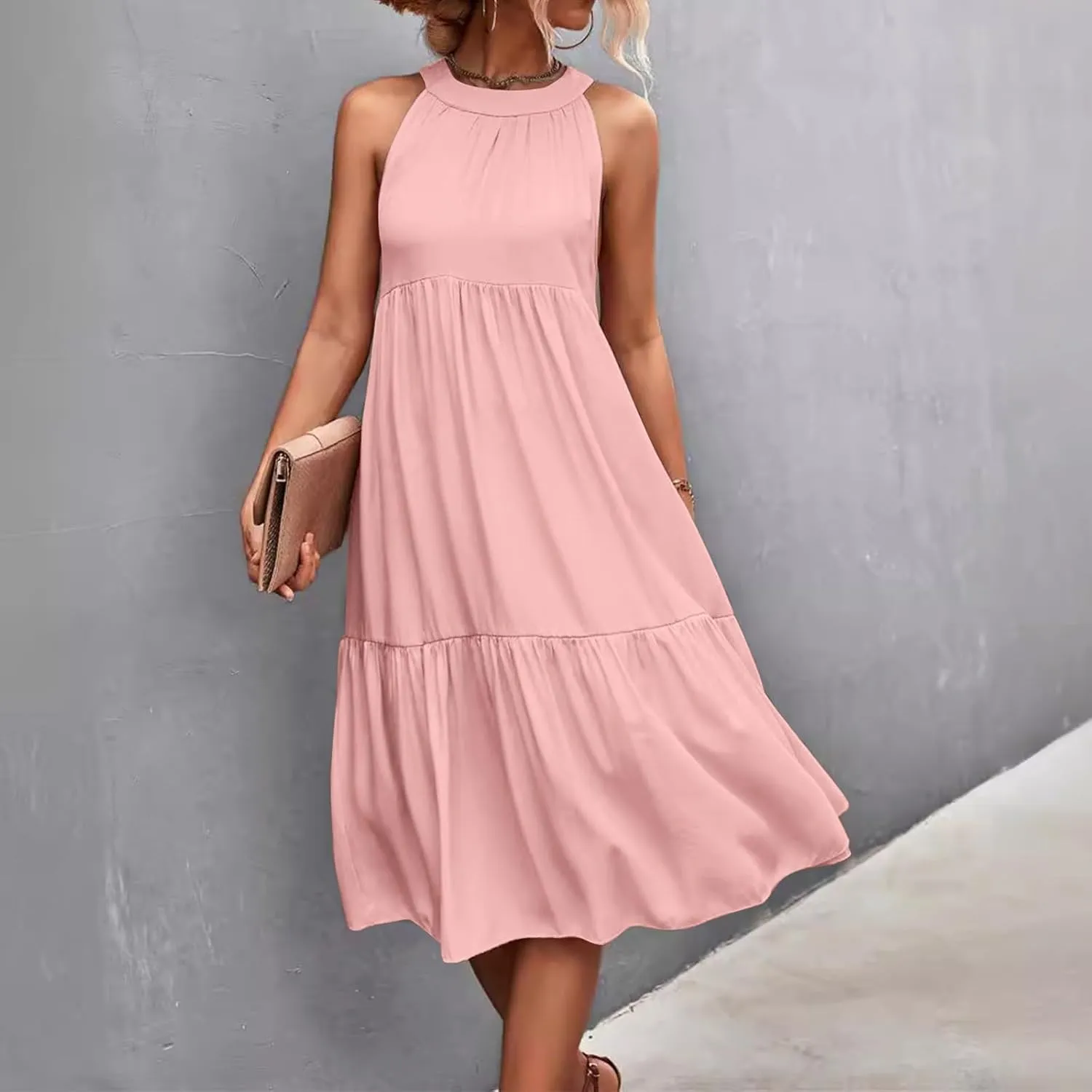Womens Dresses Patchwork High Waisted Loose Swing Womens Dresses Tea Party Dresses for Woman Maxi