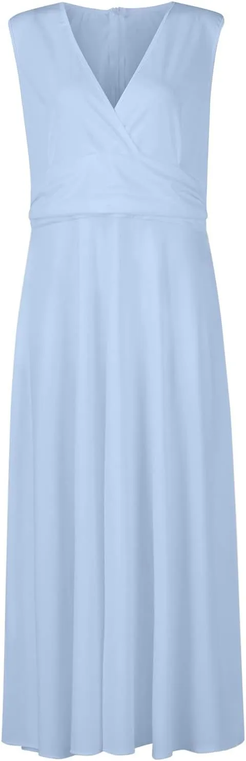 Womens Dresses Sleeveless Floral Print Maxi Dress Flowy Ruched Wrap V Neck Beach Dresses Trendy Sundress