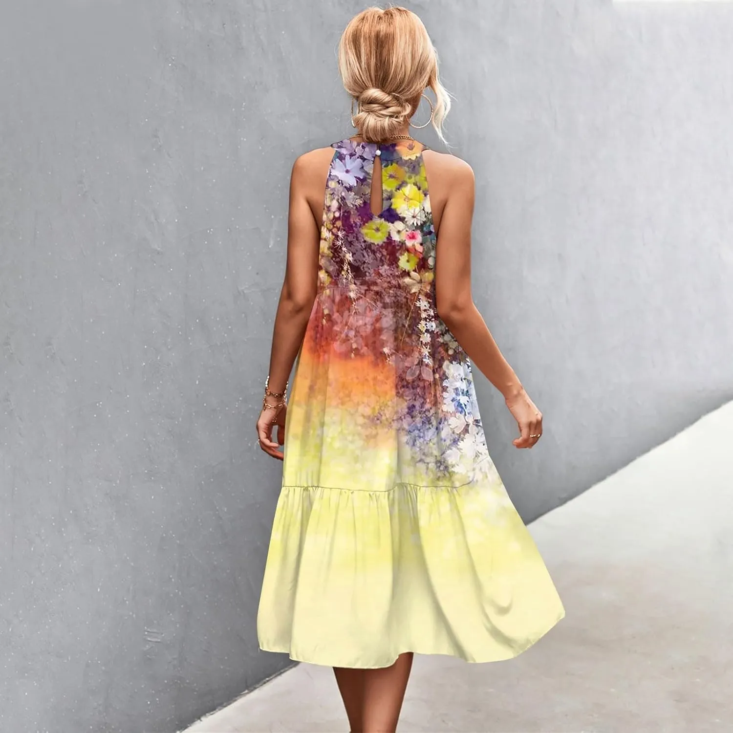 Womens Dresses Sleeveless Maxi Dresses for Women 2025 High Waisted Loose Swing Patchwork Spring
