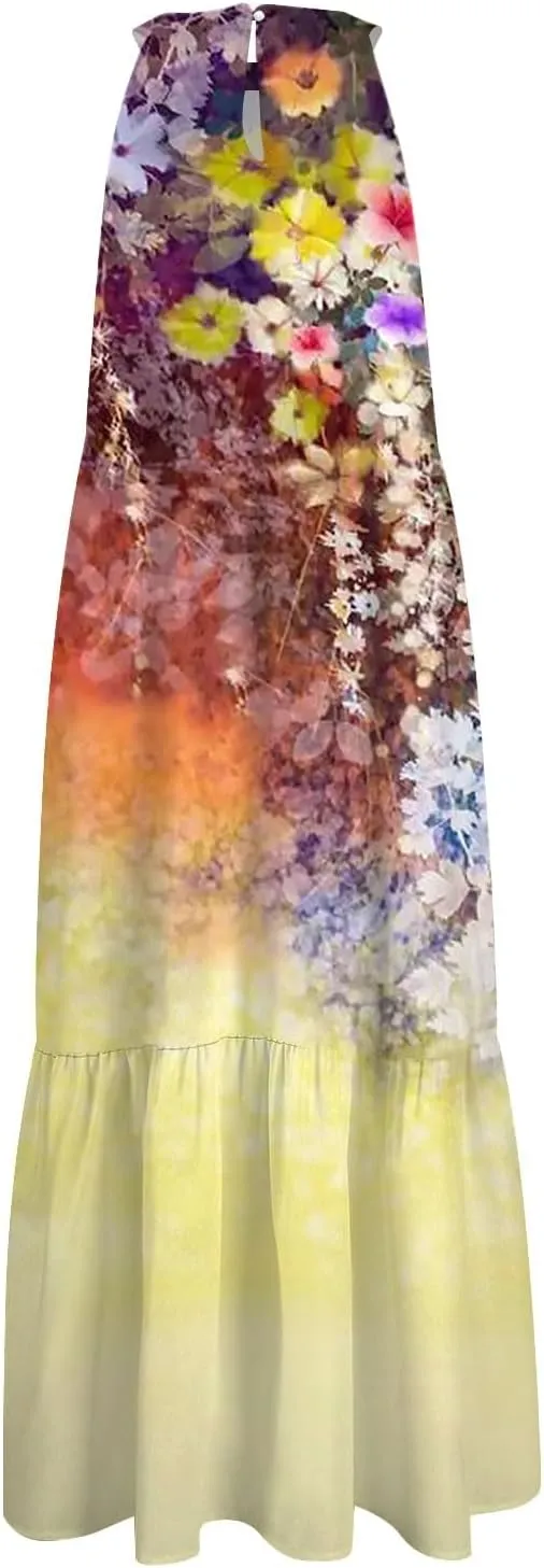 Womens Dresses Sleeveless Maxi Dresses for Women 2025 High Waisted Loose Swing Patchwork Spring